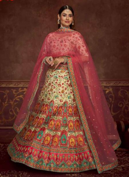 Beige Pink Colour Khushboo Veena Vol 1 New Designer Ehnic Wear Silk Lehenga Choli Collection 2024